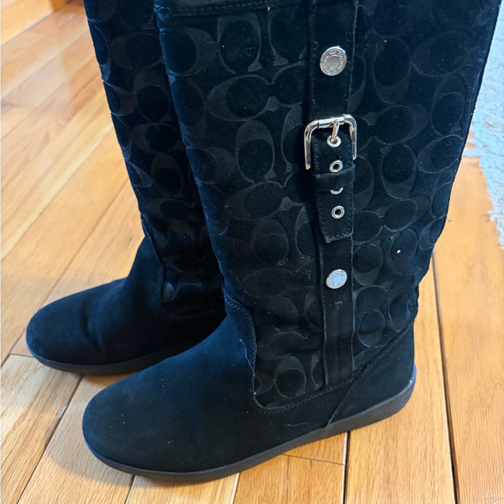 Coach Black Signature Jacquard Mid-Calf Buckle Boots